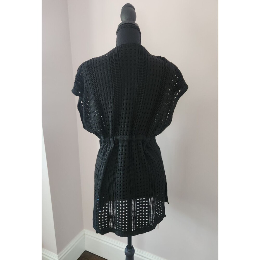 CUPSHE Black Crochet Cover Up Dress Womens Medium NWT VNeck Drawstring Swim Mini - Picture 7 of 9